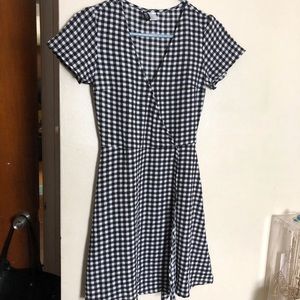 Black and white gingham wrap dress